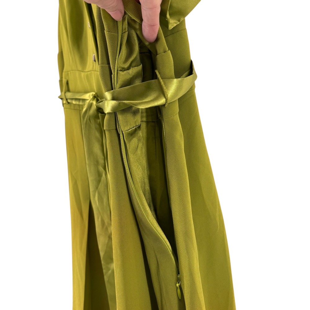 Jessica London Green Midi Dress Satin Collar Belt Rhinestone Buttons Size 20W - Picture 8 of 14